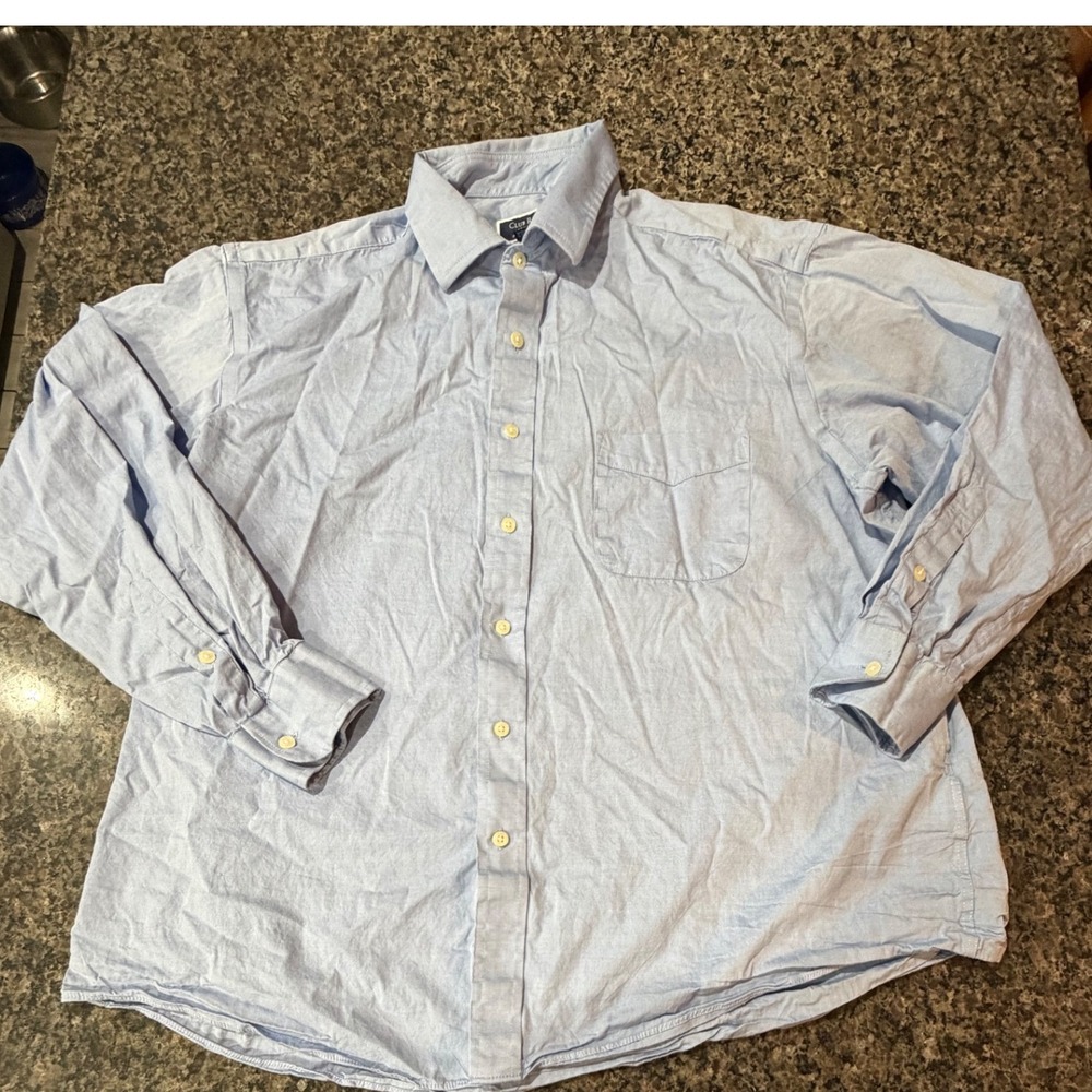 Club Room Performance Mens Blue Cotton Dress Shirt 17.5 34-35 Regular Fit